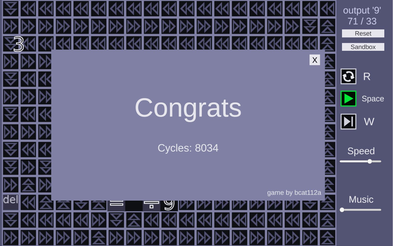 The completion screen of the 8034-cycle machine